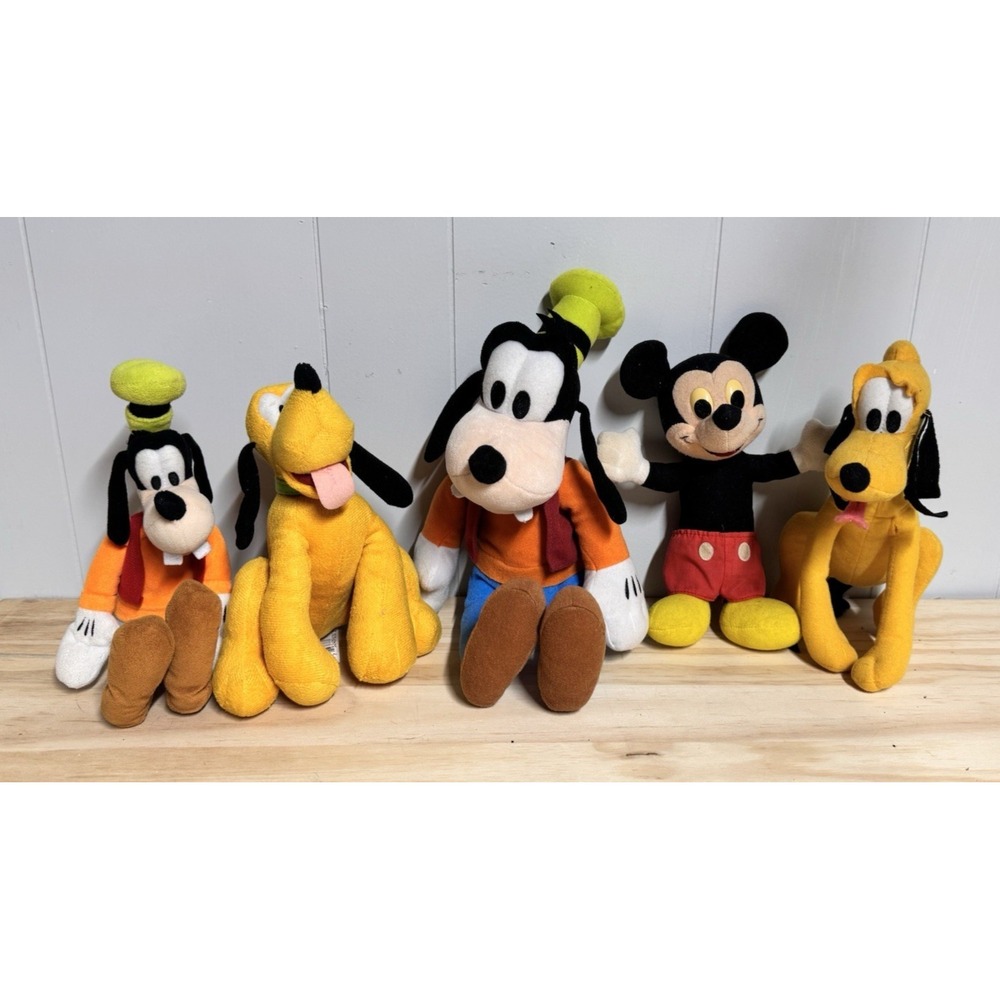 Disney Plush Lot Of 5 - Mickey Mouse Pluto Goofy - Various Sizes & Years
